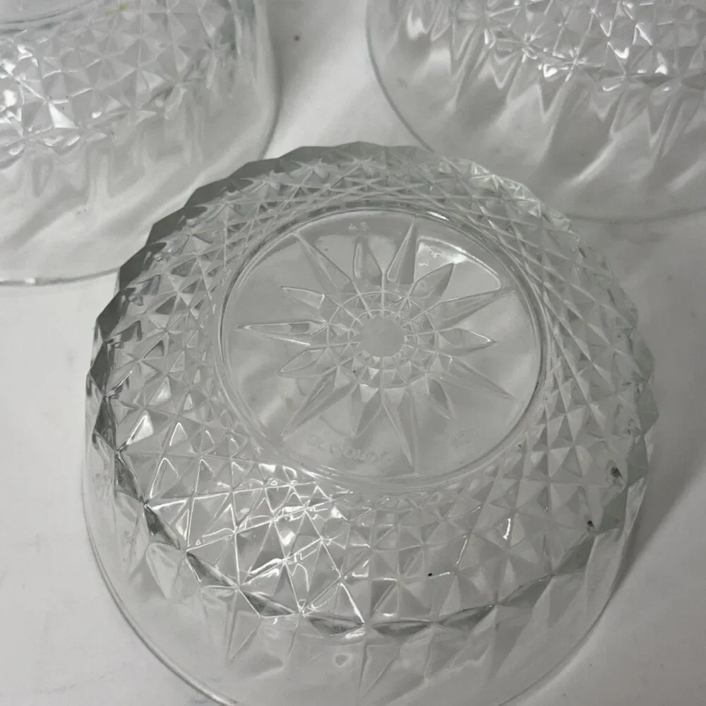 Arcoroc France Clear Glass Desert Bowls Diamond Starburst Pattern 5” Lot Of 3